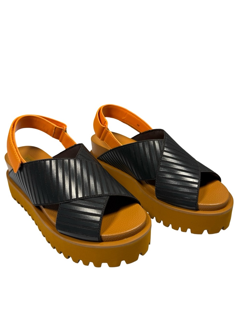United Nude Rico X Sandal Sz 7.5 Chunky Amber Glow Black Platform Lug Sole Shoes